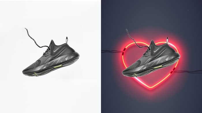 product photography, product marketing, product advertising, shoe, shoe photography, LightX app, change picture backdrop