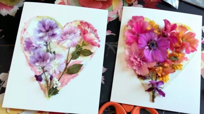 Delicate dried flowers arranged on a card, creating a natural and timeless romantic design.