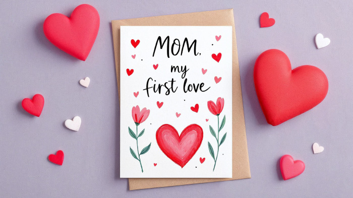 A sentimental card with a heartfelt message, reminding Mom that she was your very first love and always will be.
