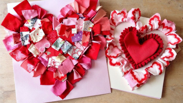 Scraps of vintage fabric cut and shaped into beautiful designs, bringing a nostalgic and handmade touch to a love card.