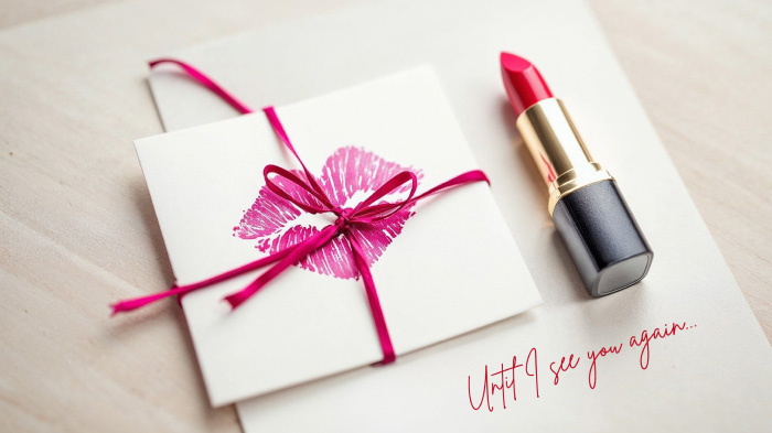 A card sealed with a real lipstick kiss, spritzed with perfume, and signed with “Until I see you again,” leaving a lingering reminder of you.