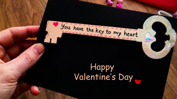 A charming cardboard key attached to the card with the message, “You have the key to my heart,” symbolizing love and devotion.