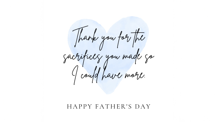 A minimal Father’s Day card with a gratitude message written over a blue heart in the background.