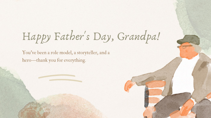 A painting-themed Father’s Day card for grandfather with an illustration of a grandfather sitting on a bench and a message.