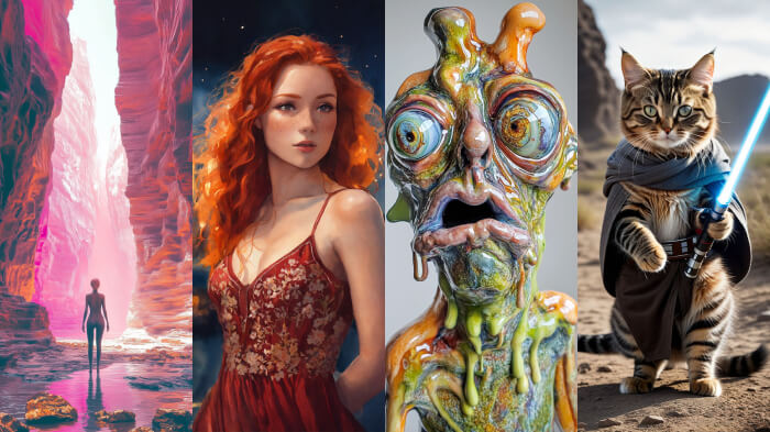 A collage of various images generated by AI in LightX.