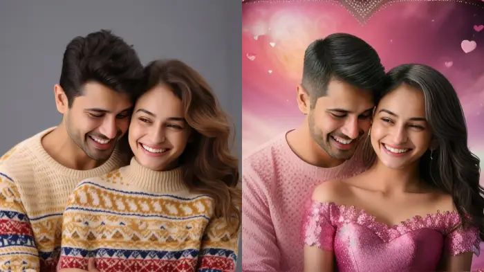 Where former BI Love filter was applied AI Love one brought about more of the pinky warmth affectionate with pink hearts added to the picture.