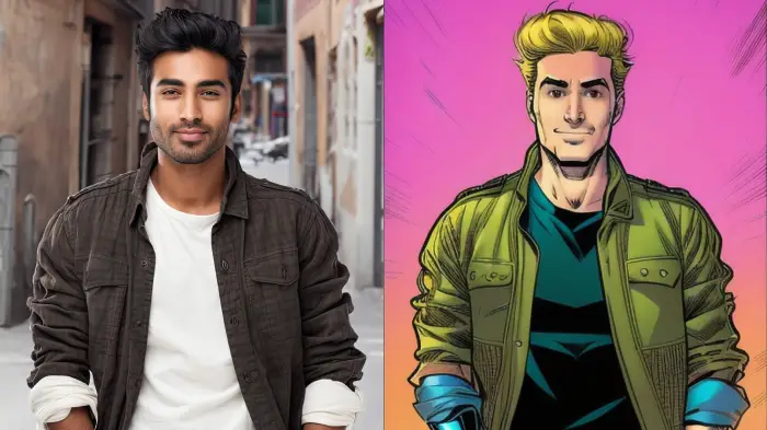 It shows the transformation of the image from ‘before’ applying the AI Comic filter to ‘after’ the filter in which the context of the image becomes a dynamic comic book.