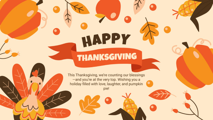 A Thanksgiving card for everyone with a message and Thanksgiving illustrations.