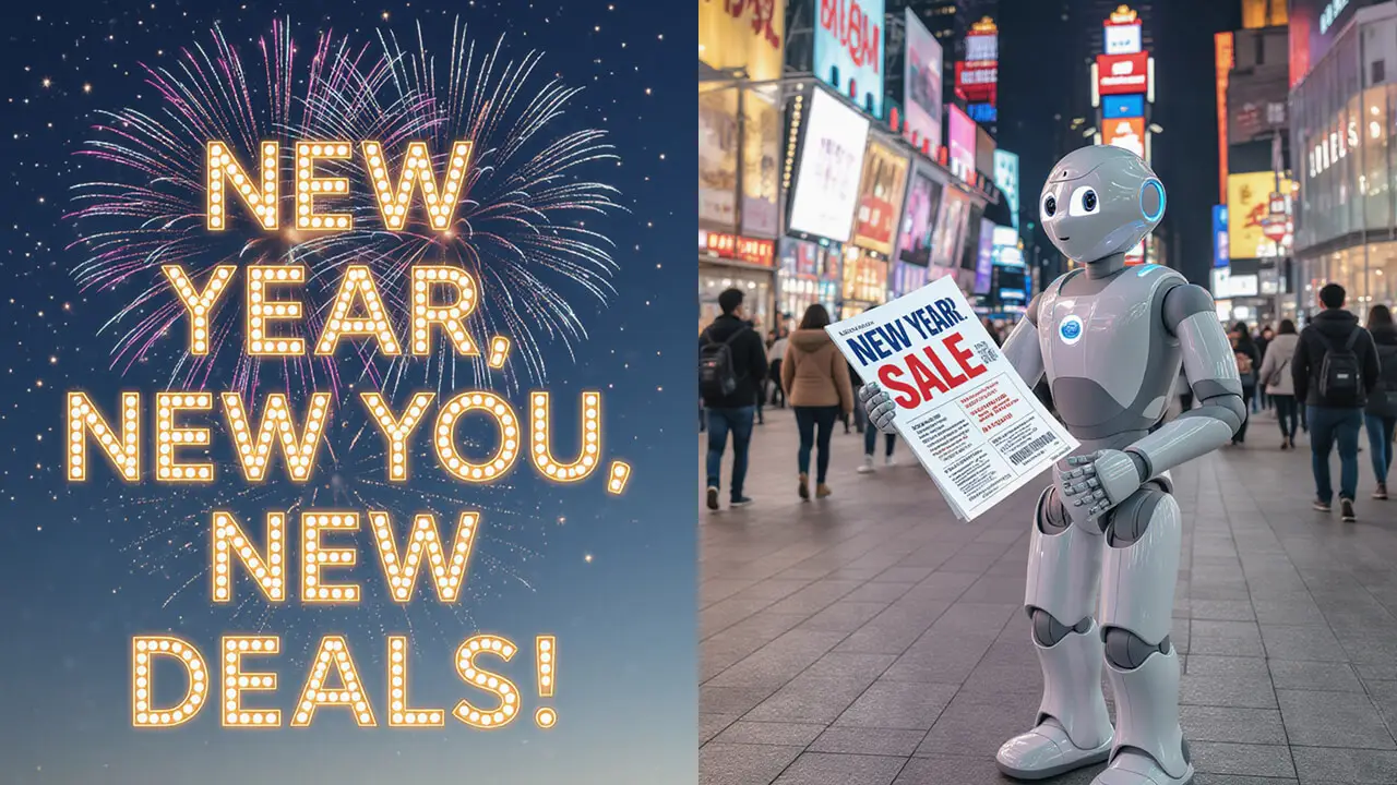 A collage of New Year’s refer and win and New Year’s poll marketing images.