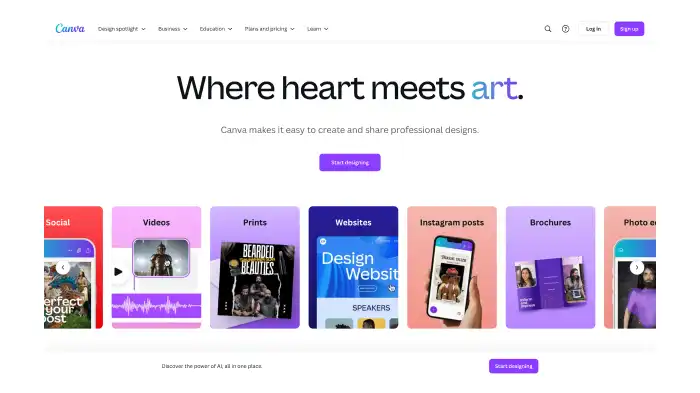 A screenshot of Canva’s homepage.