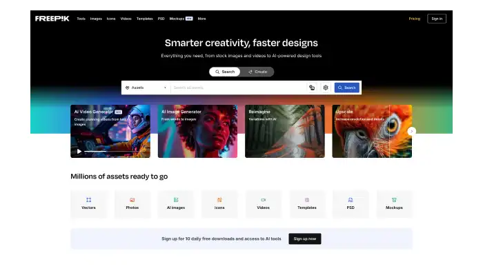 A screenshot of Freepik’s homepage.