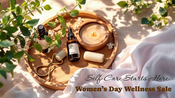 Spa-inspired setup with candles, essential oils, and greenery, promoting self-care.