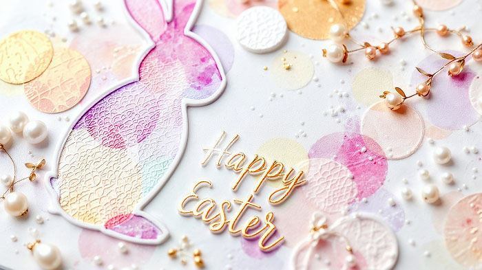 Embossed Easter card with raised bunny and egg designs