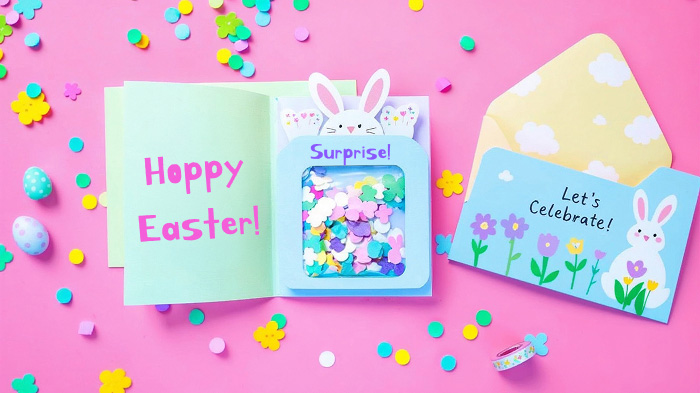 Confetti pop Easter card with a fun surprise inside when opened.
