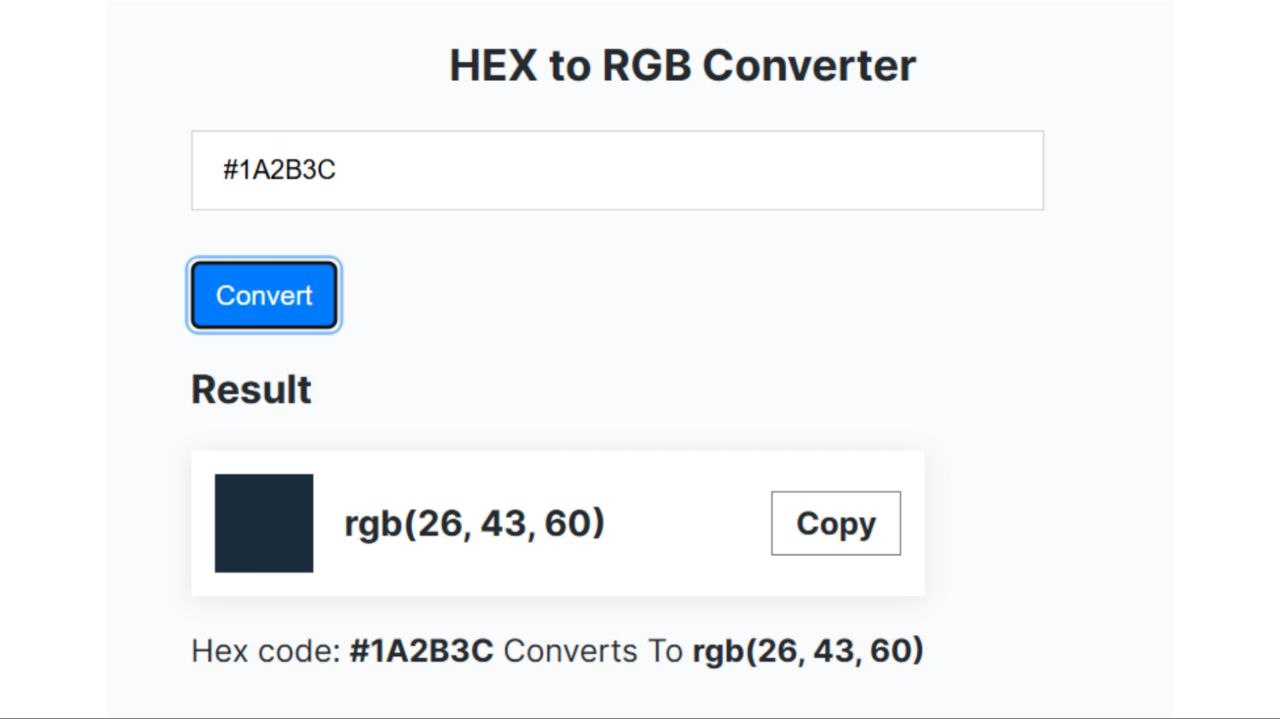 A screenshot of a hex to RGB converter with the conversion result screen.