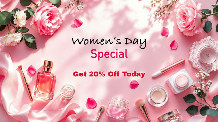 Flat lay of beauty and fashion products on a satin floral background with roses