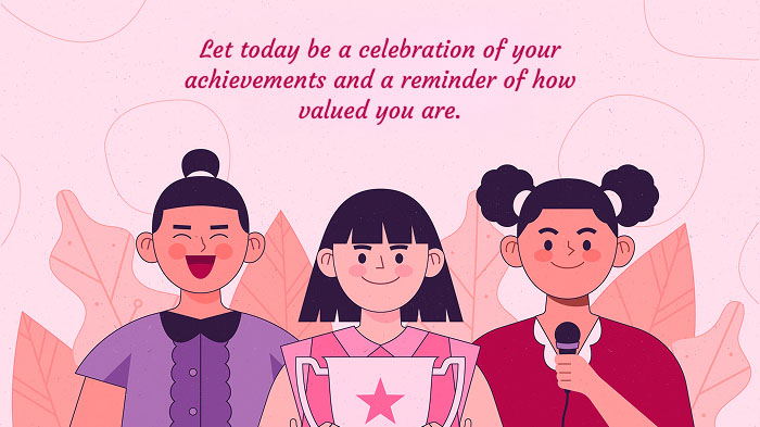 An illustration of three women winning together, along with a quote. 