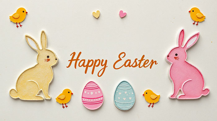 Stamped Easter scene card with colorful ink and cute Easter shapes.