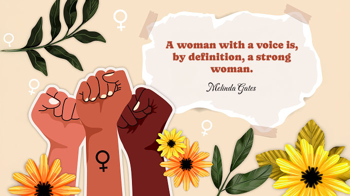 An illustration of three hands rising in unity, surrounded by flowers and leaf stickers, along with a quote.