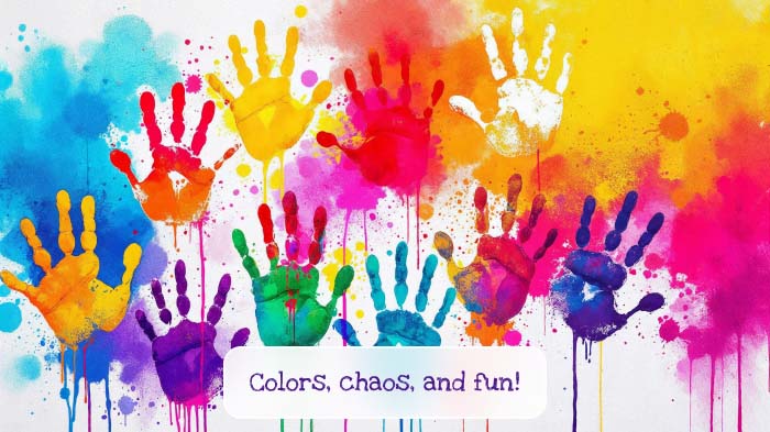 Instagram feed post with a colorful Holi background, featuring short festive quote.