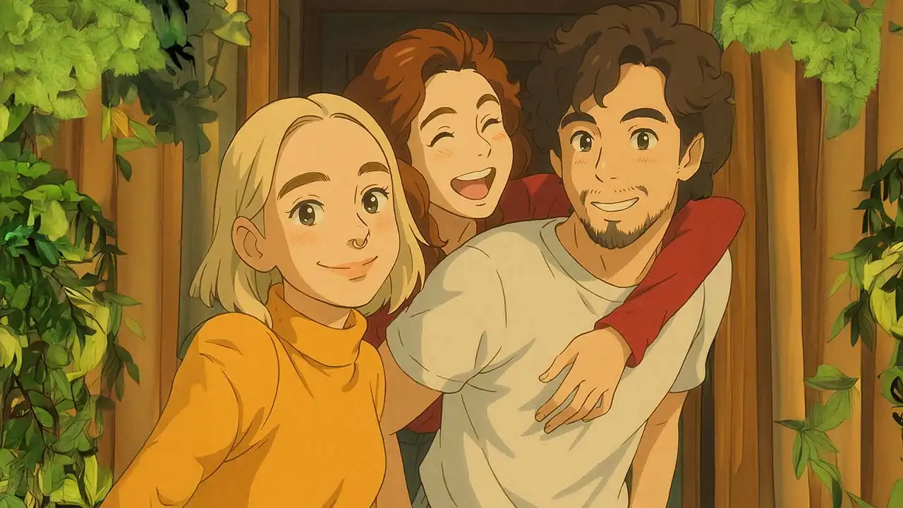 A Ghibli image of three friends.
