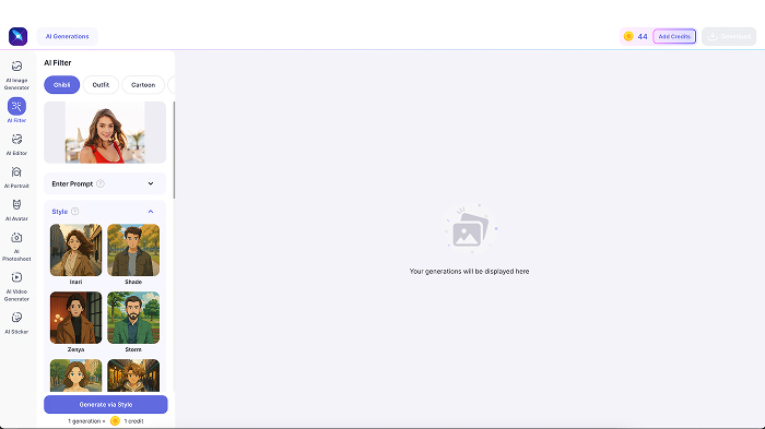A screenshot of different Ghibli style filters in LightX.