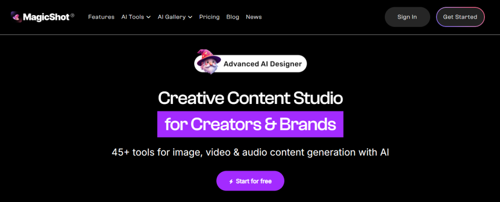 Magicshot home page screenshot