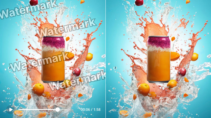 Showcasing a product in a video has a watermark, which has been removed in another one.