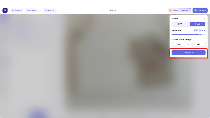 A screenshot of LightX’s Cleanup Picture tool with the Download button highlighted. 