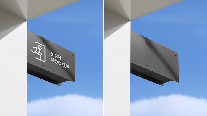 A collage of a photo of a sign. The left shows text, while the right has the text erased using AI.