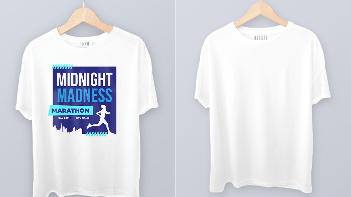 A collage of a photo of a t-shirt. The left shows text on the t-shirt, while the right has the text removed.