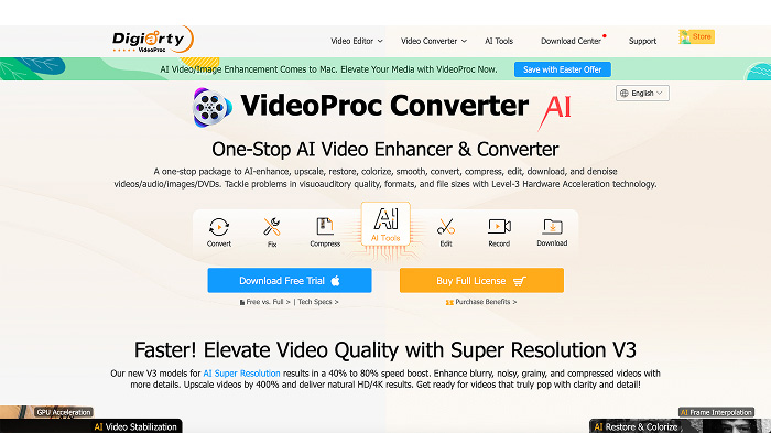 A screenshot of the homepage of VideoProc Converter AI.