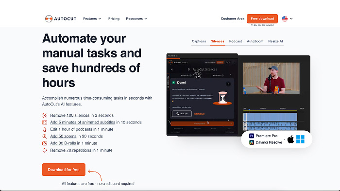  A screenshot of the homepage of AutoCut.