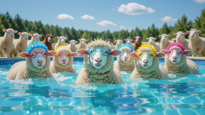 A bunch of sheep doing a crazy synchronized swimming routine.