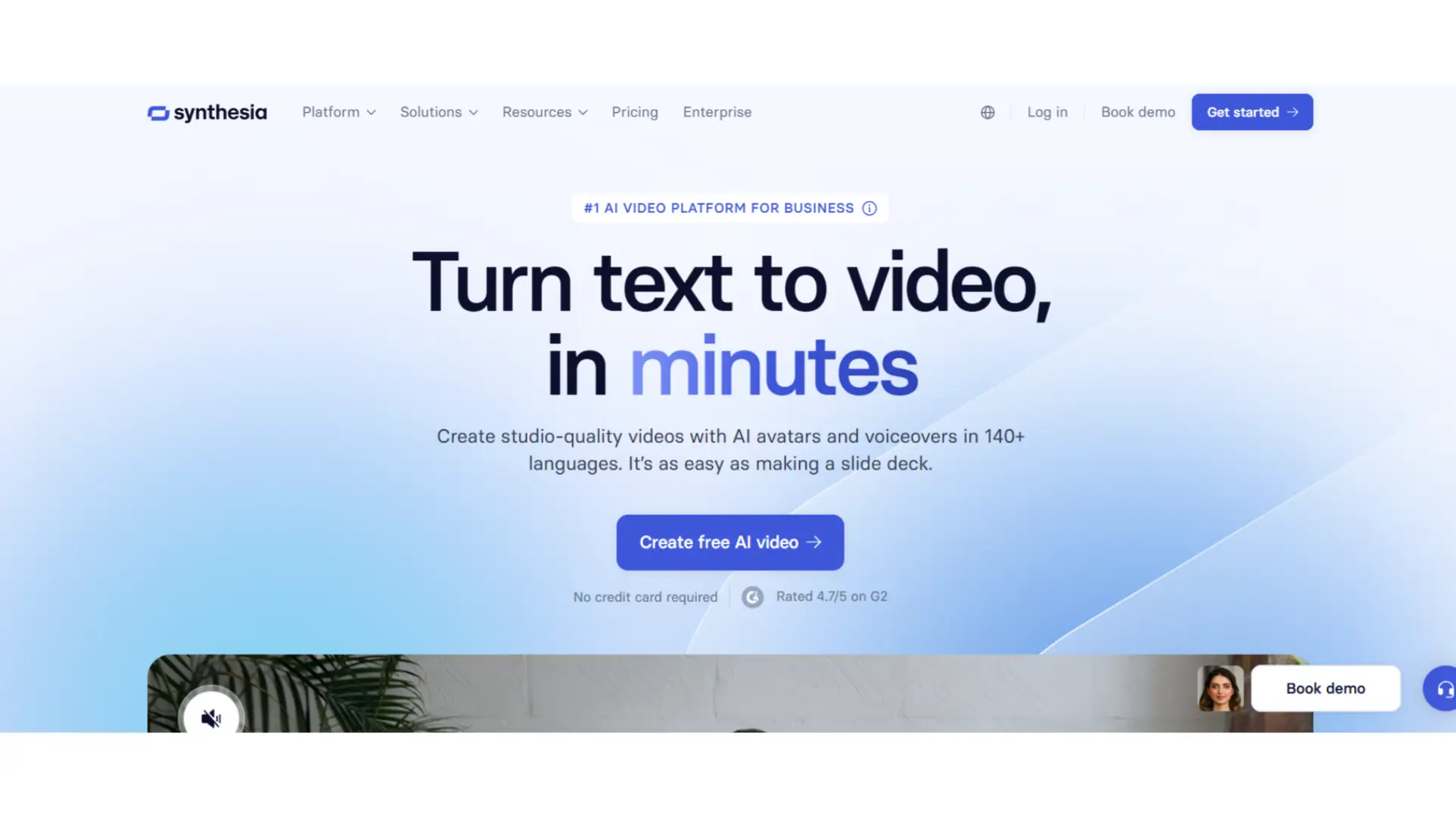 A screenshot of the homepage of Synthesia.