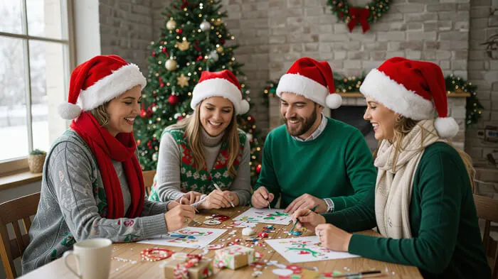 People enjoying a fun Christmas art session together.