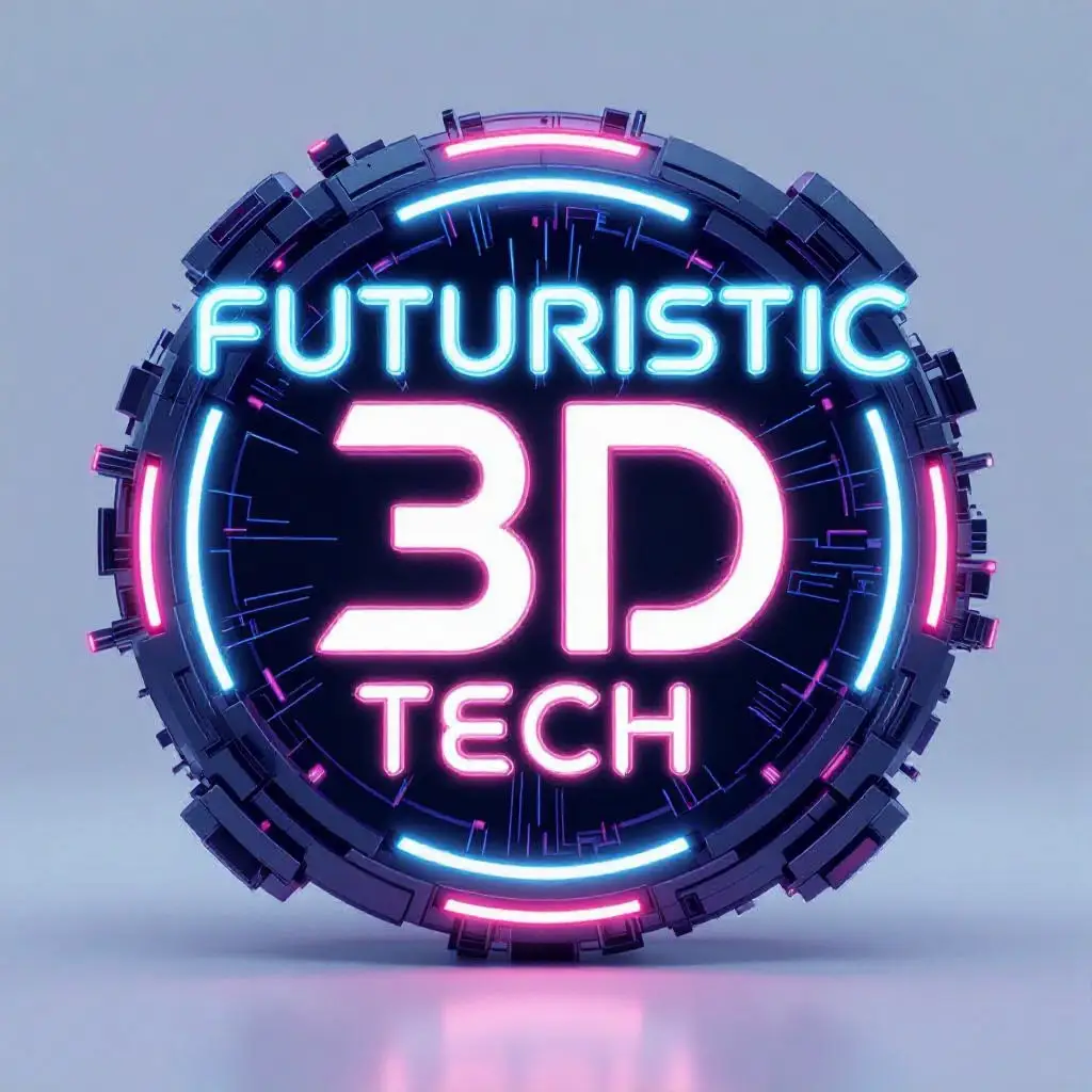 Futuristic 3D tech logo designs with neon lighting and metallic effects