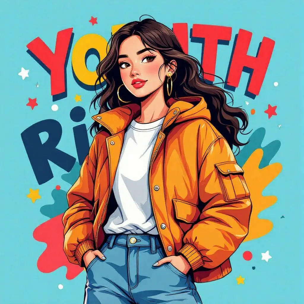 Youth fashion logo with trendy, playful illustration