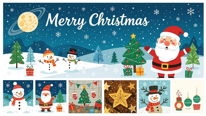 Collage of festive Christmas artworks shared on social media.