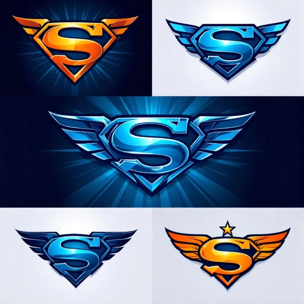 AI-created superhero logo designs with bold emblems and metallic gradients