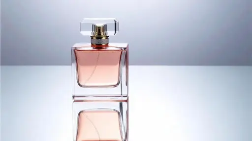 Perfume bottle with a clear reflection on the mirror surface