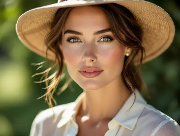 Elegant candid outdoor portrait of a woman in minimalistic luxury style.