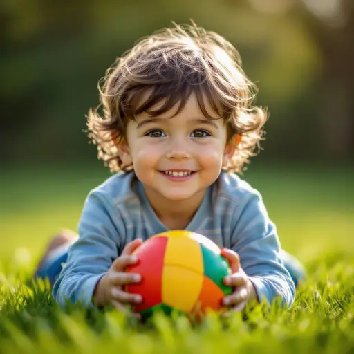 Happy child playing outdoors in natural daylight.