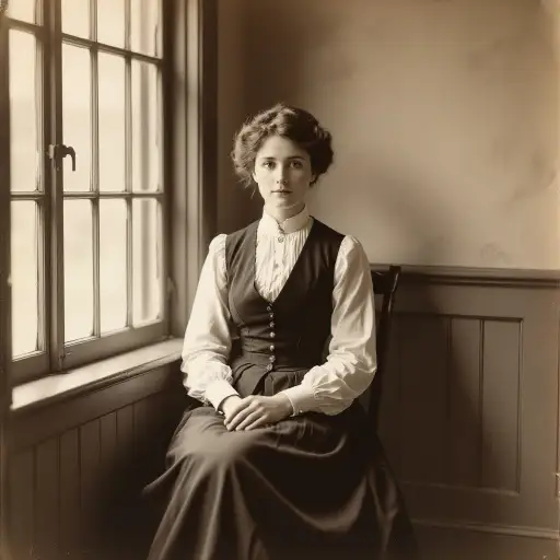  Early 1900s indoor portrait with soft natural light and formal attire.