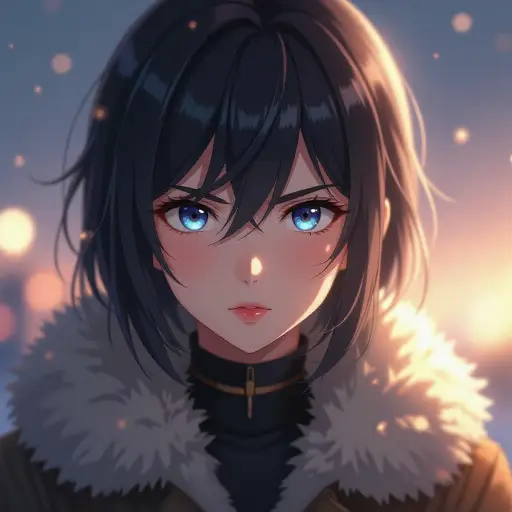 Cinematic close-up anime portrait with intense eye detail